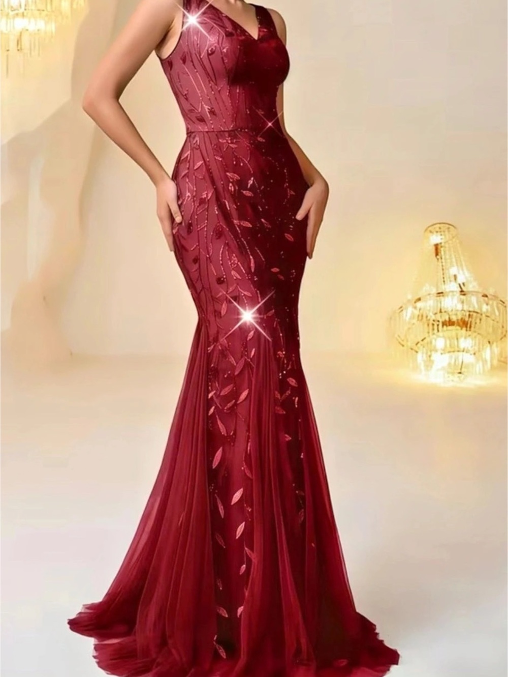 Burgundy Mermaid Maxi Gown